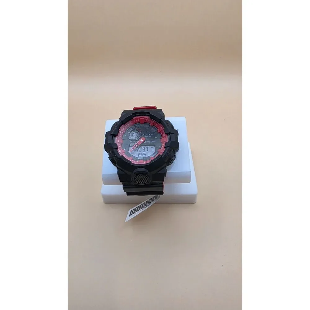 Activa X Dual Time Men's Digital Analog Sport Watch Black Red Water Resistant